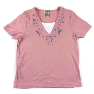 Bonnie Evans Womens T Shirt Short Sleeve V Neck Pink Petite M